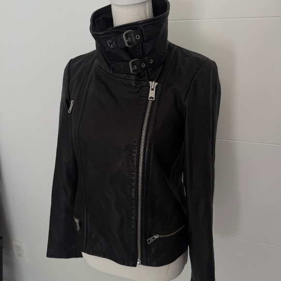 All Saints Jackets & Blazers - All Saints Black Leather Cropped Bomber High Neck Jacket US 6